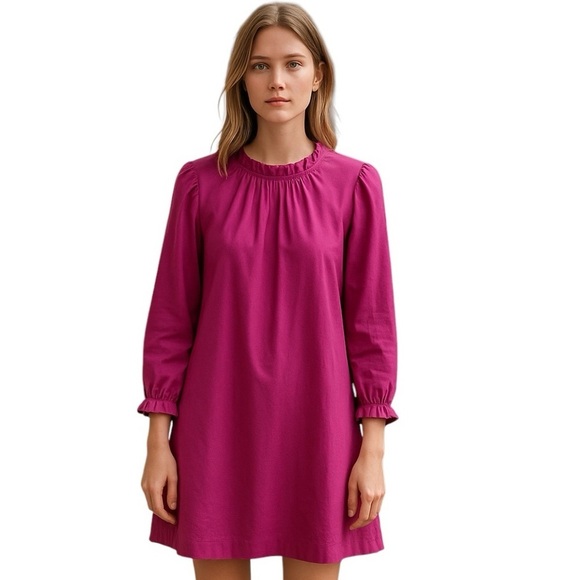 J. Crew Dresses & Skirts - J. Crew Women’s Fuchsia Size 8 Short Shift Dress, Ruffle Accents, Long Sleeve